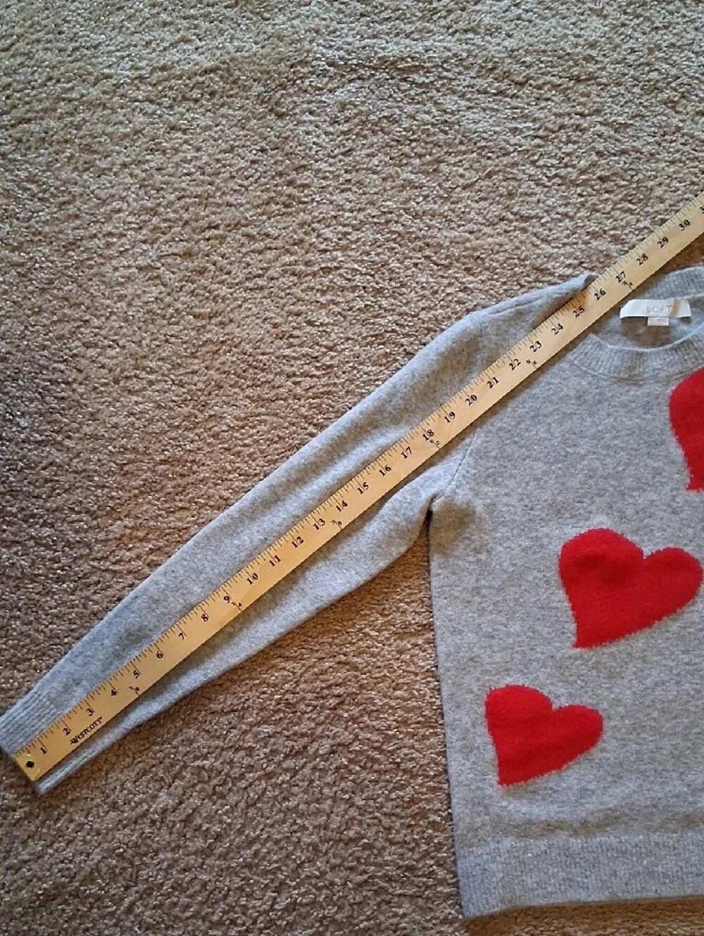 LOFT Grey Crewneck Sweater with Red Heart Appliqués - Picture 8 of 8